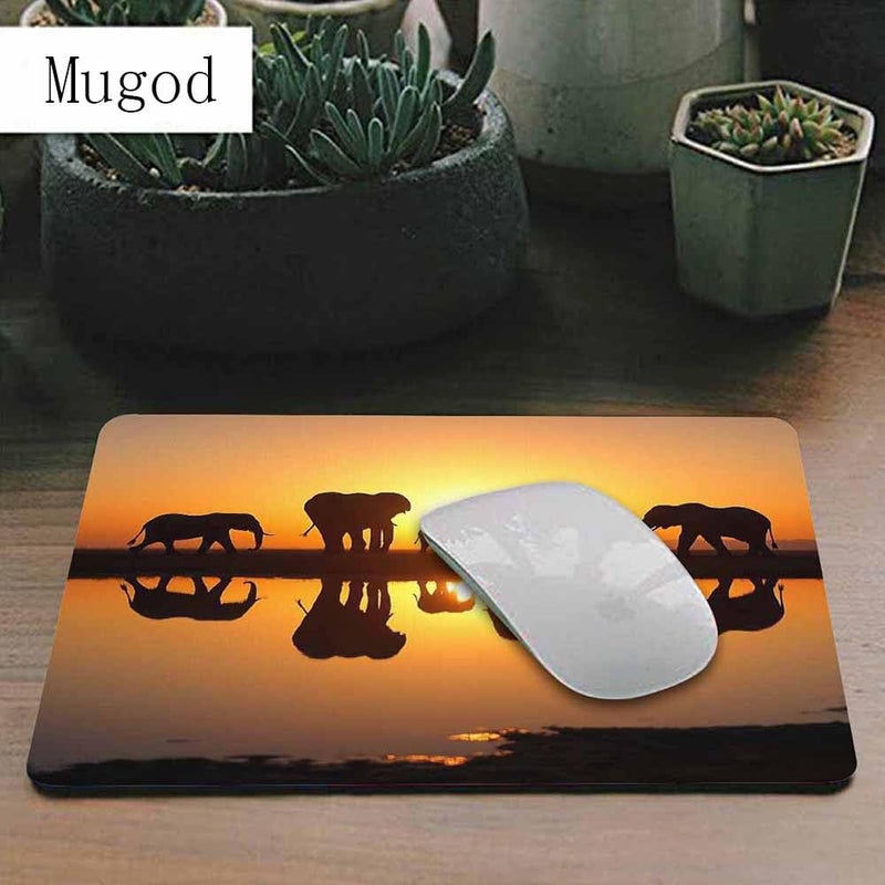 Mugod Elephant Mouse Pad Sunset Five Elephant Walking on The River Beautiful Scenery Mouse Mat Non-Slip Rubber Base Mousepad for Computer Laptop PC Gaming Working Office & Home 9.5x7.9 Inch - Image 2